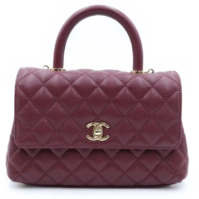 Chanel Coco Handle XS 2-Way Shoulder Bag Caviar Leather Burgundy Gold in Burgundy Caviar leather from The Reluxe