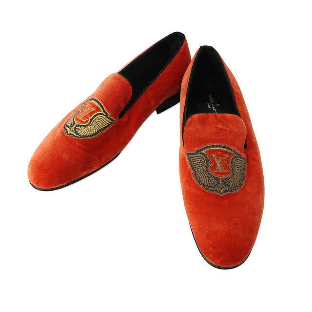 Louis Vuitton Opera shoes Orange Velour Size 7 1/2 in Orange from GALLERY RARE