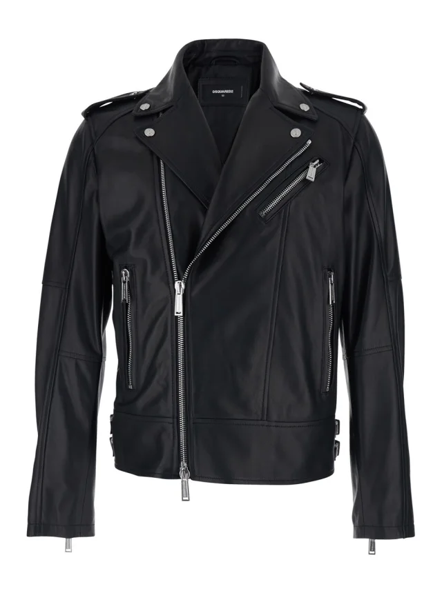 Black Jacket with Three Zip Pockets in Leather for Men in Black, image 1 of 1 from Gaudenzi Boutique