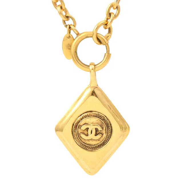 Chanel Diamond Motif CC Mark Necklace Gold in Gold from VINTAGE QOO TOKYO