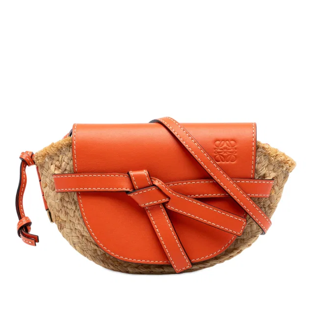 Beige LOEWE Mini Raffia Gate Crossbody in Beige Raffia from Designer Revival