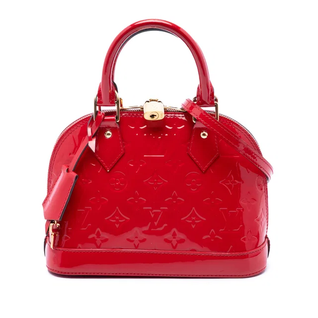Red Louis Vuitton Monogram Vernis Alma BB Satchel in Red Leather from Designer Revival