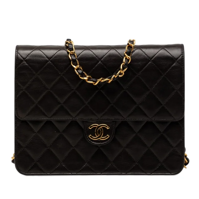 Black Chanel Small CC Quilted Lambskin Single Flap Crossbody Bag in Black Lambskin from Designer Revival