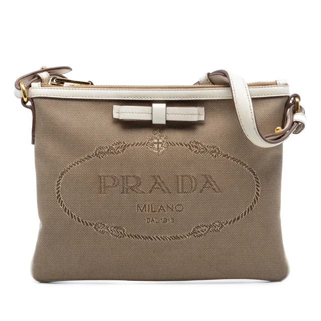 Brown Prada Canvas Canapa Logo Bow Crossbody in Brown Canvas from Designer Revival