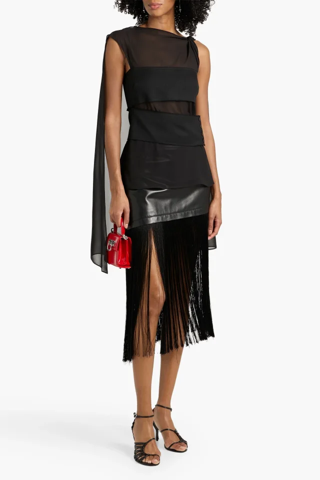 Proenza Schouler Cape-Effect Layered Chiffon and Twill Top, photo 2 of 4 from THE OUTNET