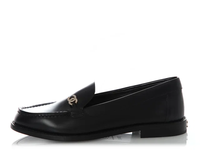 Chanel Black Crystal CC Loafers in Black Leather from Ann's Fabulous Finds
