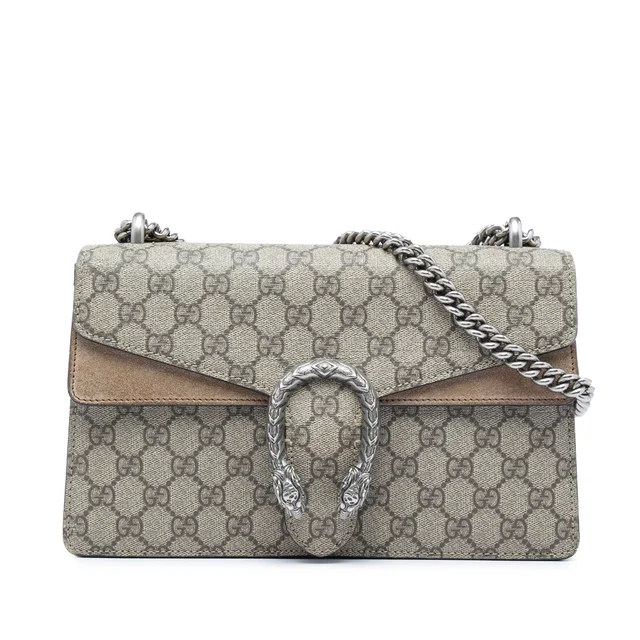 Beige Gucci Medium GG Supreme Dionysus Shoulder Bag in Beige Suede from Designer Revival