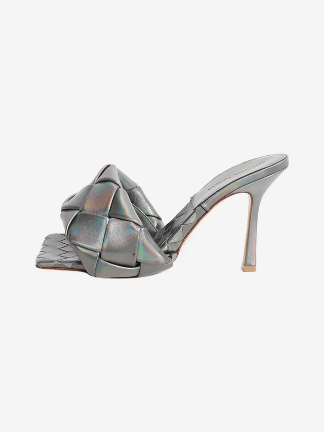 Bottega Veneta Grey holographic Intrecciato heels - size EU 39 in Grey Woven leather from Sign of the Times
