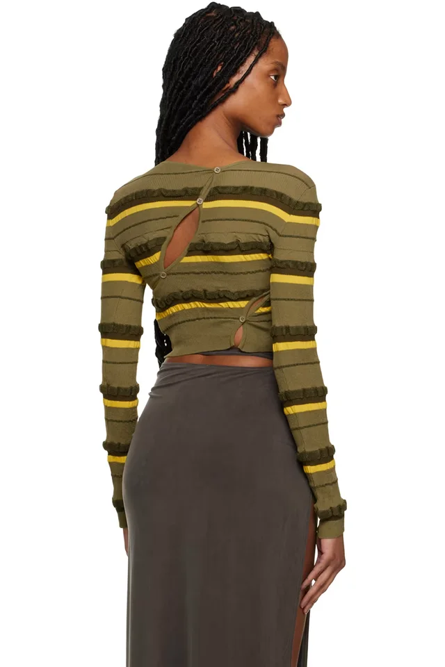 JACQUEMUS Green Le Raphia 'Le Cardigan Tordu' Cardigan, photo 3 of 4 from SSENSE