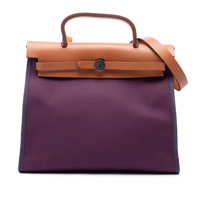 Purple Hermès Toile Herbag Zip 31 Satchel in Purple Canvas from Designer Revival