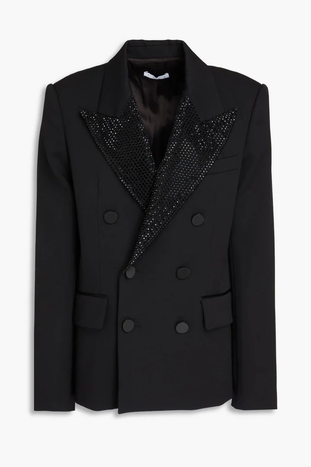 Area Double-Breasted Crystal-Embellished Wool-Blend Twill Blazer in Black from THE OUTNET, photo 1 of 1