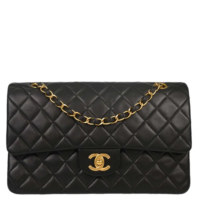 Chanel 1997-1999 Black Lambskin Medium Classic Double Flap Shoulder Bag in Black Lambskin from AMORE Vintage Tokyo