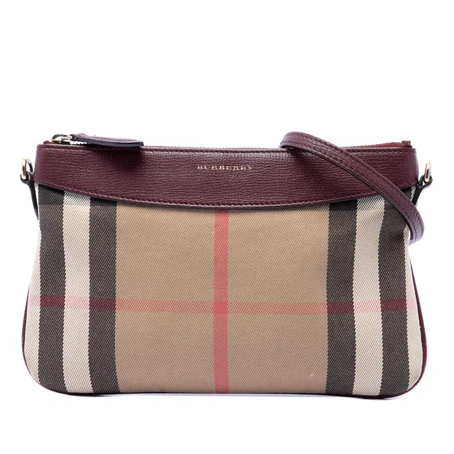 Brown Burberry House Check Canvas Derby Peyton Crossbody in Brown Canvas from Designer Revival