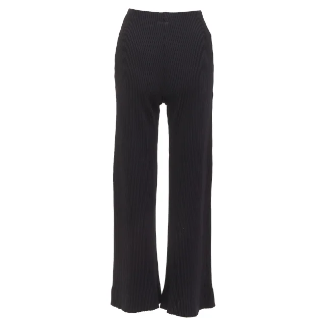 Balenciaga viscose blend ribbed wide leg cropped pants in black, photo 5 of 6 from ShopSimon