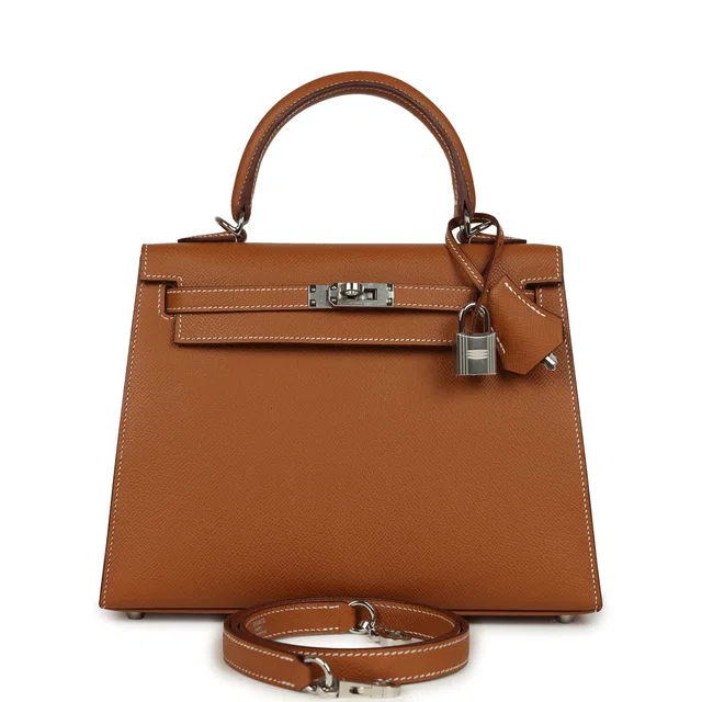 Hermès Kelly Sellier 25 Gold Epsom Palladium Hardware in Gold Epsom leather from Madison Avenue Couture