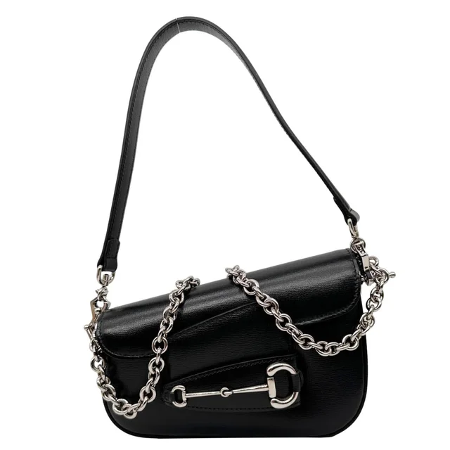 Gucci Horsebit 1955 Asymmetric Mini Leather Shoulder Bag Black 774209 in Black Leather from Dallas Designer Handbags