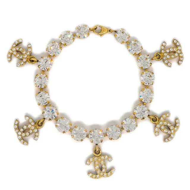 Chanel Rhinestone Bracelet Gold 96P in Gold from AMORE Vintage Tokyo