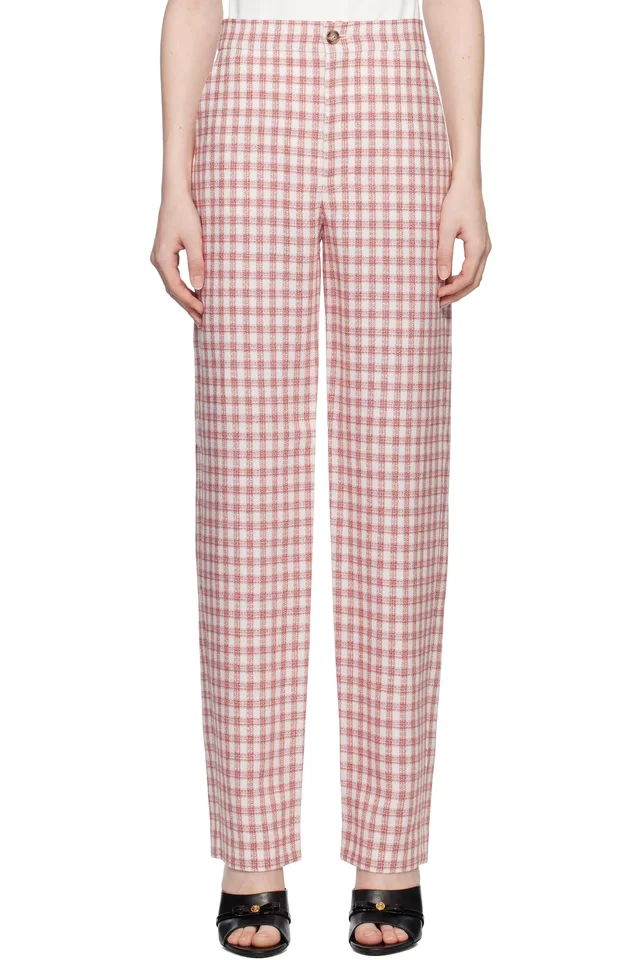Red Viscose-Linen Check Trousers, image 1 of 1 from SSENSE