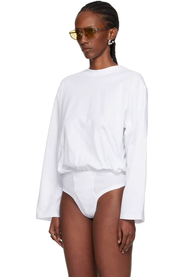 Jean Paul Gaultier White Mix Jersey Long Sleeves Bodysuit, photo 4 of 5 from SSENSE