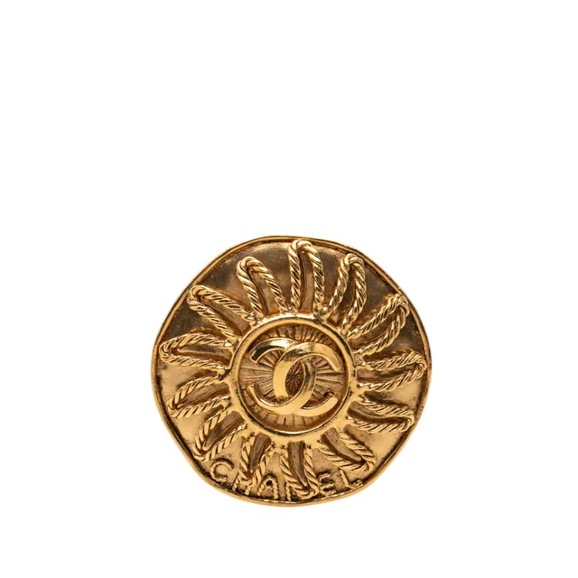 Gold Chanel CC Gold Plated Sunburst Brooch in Gold from Designer Revival