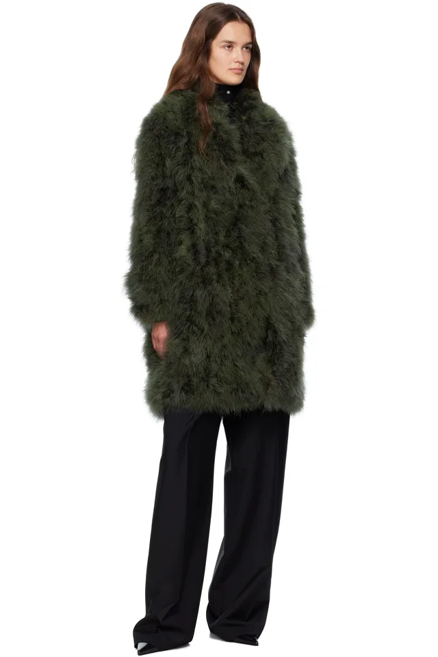 Yves Salomon Green Long Feather Coat, photo 4 of 4 from SSENSE