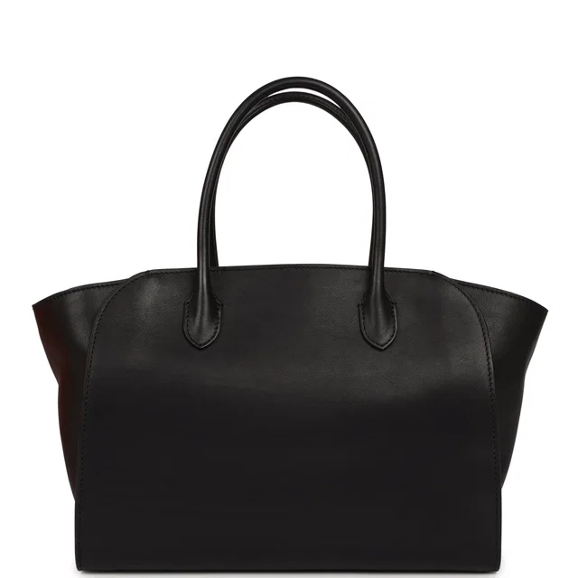 The Row Marlo 12 Tote Bag Black Saddle Silver Hardware in Black Canvas from Madison Avenue Couture