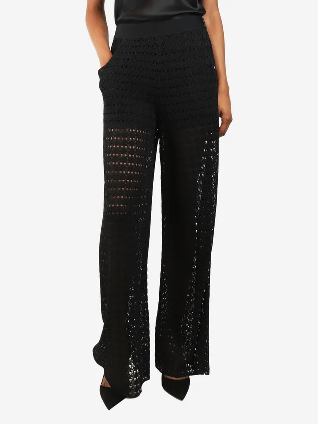 Chanel Black open-knit trousers - size UK 8 in Black Silk from Sign of the Times