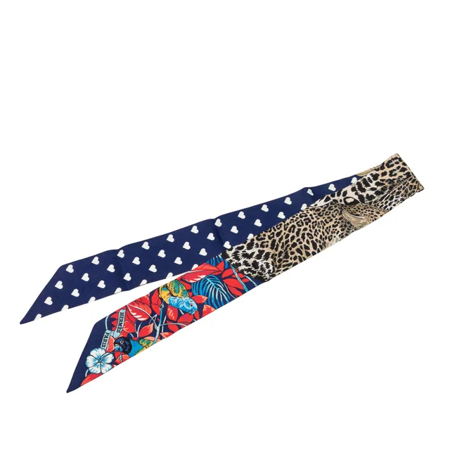 Blue Hermès Jungle Love Silk Twilly Scarf Scarves in Blue Silk from Designer Revival