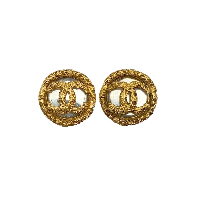 Chanel Vintage Earrings Cocomark Round Gold Accessory 93P in Gold from Luxury Promise