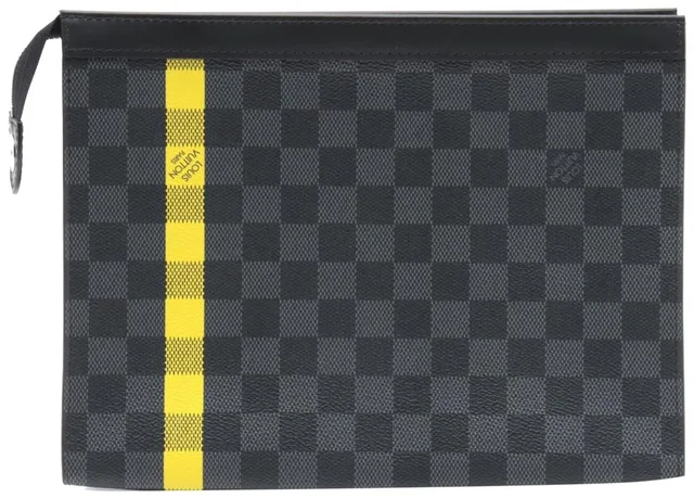 Louis Vuitton Damier Graphite Pochette Voyage MM Zip Clutch Yellow Stripe in Grey Canvas from Bagriculture