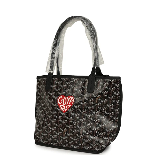 Goyard Goyardine Hand-Painted Heart Anjou Black Mini Bag Palladium Hardware in Black Calfskin from Madison Avenue Couture, photo 2 of 2