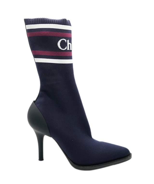 Navy 'Chloe' Sock Boots Size 38 in Navy Canvas from Luxury Promise