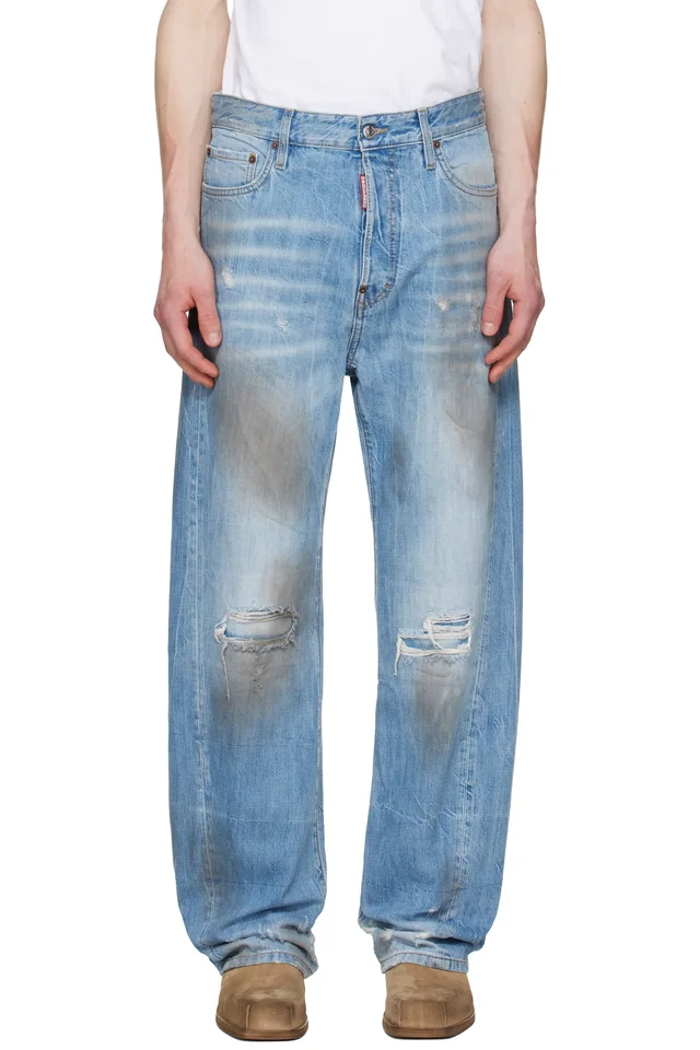 Blue Light Dirty Wash Loose Twist Jeans