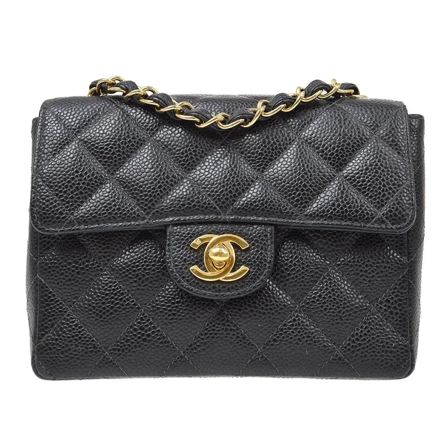 Chanel 2003-2004 Classic Square Flap 17 Black Caviar in Black Caviar leather from AMORE Vintage Tokyo
