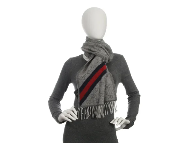 Gucci Gray GG Web Scarf in Grey Wool from Ann's Fabulous Finds, photo 4 of 4