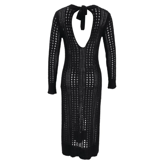 GANNI Open-Knit Midi Dress in Black Mohair Wool in black, photo 3 of 6 from ShopSimon