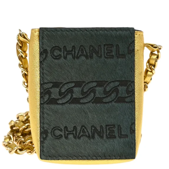 Chanel 2000-2002 Khaki Chain Shoulder Cigarette Case Small Good in Green Leather from AMORE Vintage Tokyo