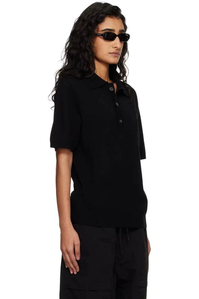 Entire Studios Black Short Sleeve Knit Polo, photo 2 of 4 from SSENSE