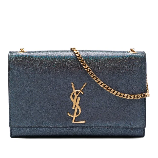 Blue Saint Laurent Medium Glitter Leather Monogram Kate Crossbody in Blue Leather from Designer Revival