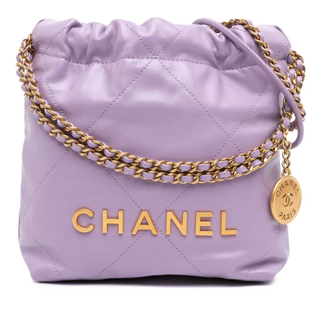 Purple Chanel Mini Shiny Calfskin 22 Handbag Satchel in Purple Calfskin from Designer Revival