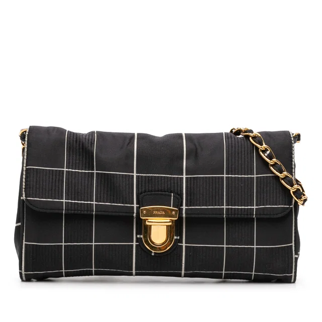 Black Prada Tessuto Chain Crossbody in Black Woven leather from Designer Revival
