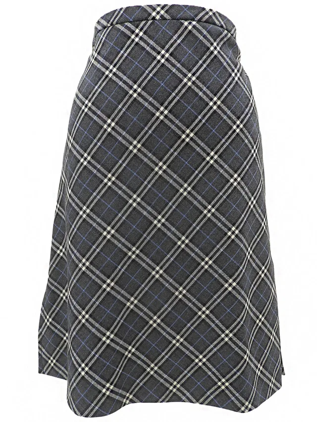 Burberry Wool Nova Check Pattern Skirt #38 Gray/Blue in Blue Wool from VINTAGE QOO TOKYO