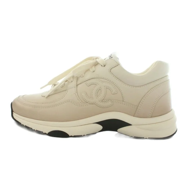 Chanel CC Logo Gradient Sneakers Low-Cut Thick Sole Beige in Beige Calfskin from The Reluxe