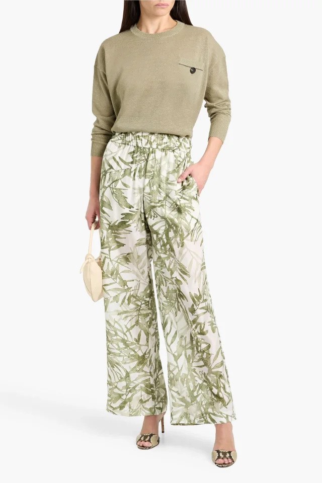 Brunello Cucinelli Metallic Knit Crew-Neck Sweater in Sage green, photo 2 of 4 from THE OUTNET