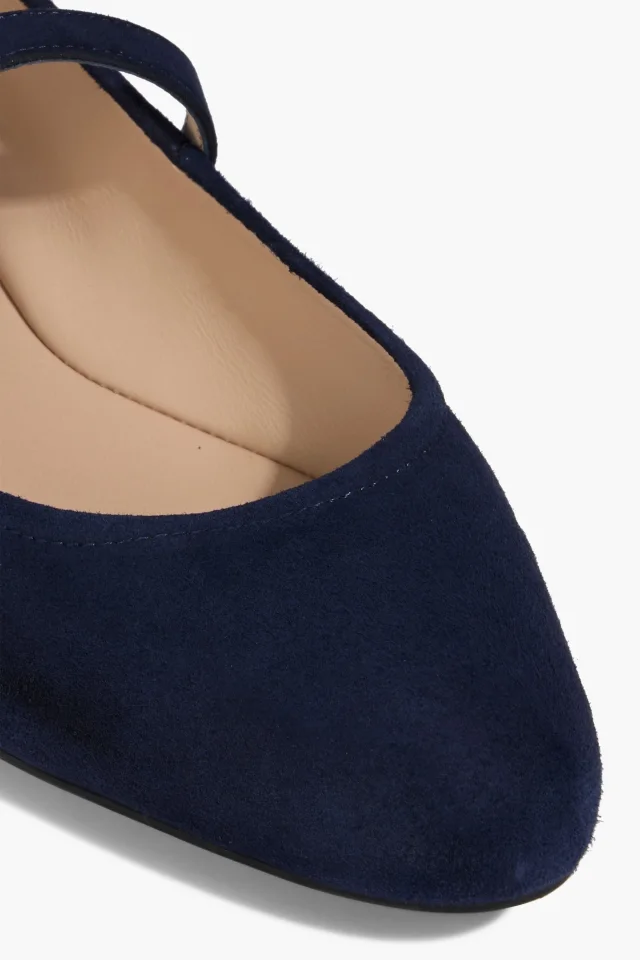 Stuart Weitzman Aura Crystal-Embellished Suede Mary Jane Flats in Navy, photo 9 of 9 from THE OUTNET