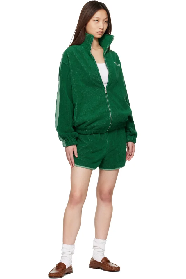 Versace Green Cotton-Terry Jacquard Sweat Shorts, photo 4 of 4 from SSENSE