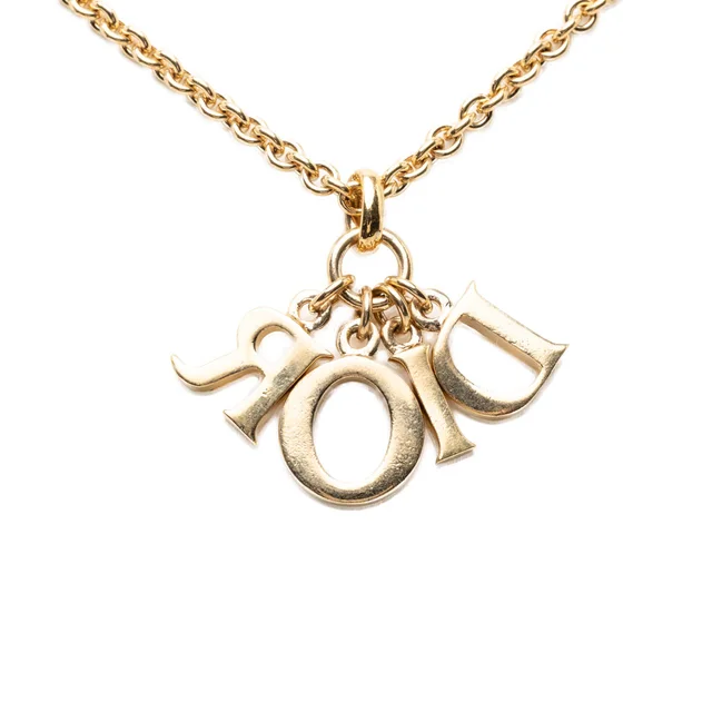 Gold Dior Gold Plated Logo Pendant Necklace in Gold from Designer Revival, photo 2 of 2