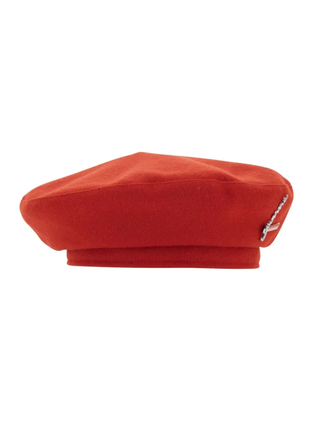 Red Beanie with Flat Crown and Logo Plate on the Side in Wool Woman in Red, image 1 of 1 from Gaudenzi Boutique