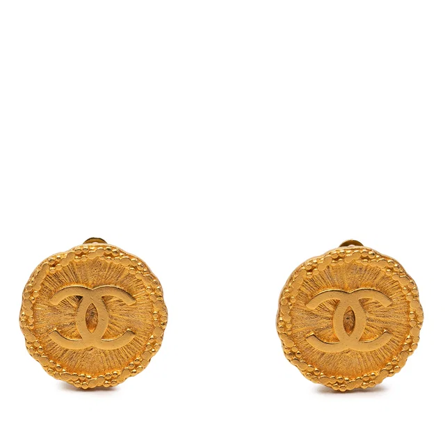 Gold Chanel CC Gold Plated Round Clip On Earrings in Gold from Designer Revival
