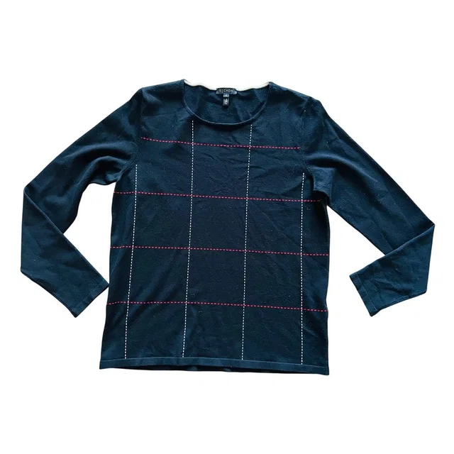 Escada Women’s Knit Long Sleeve Blouse Black Top Small Windowpane Designer in black|red from Poshmark